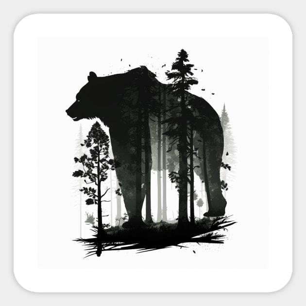 Forest with  Bear Silhouette, Adventure Sticker by logiamerch